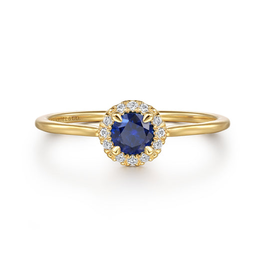 14K Yellow Gold Blue Sapphire and Diamond Halo Promise Ring — Gabriel & Co. LR51264Y45SA