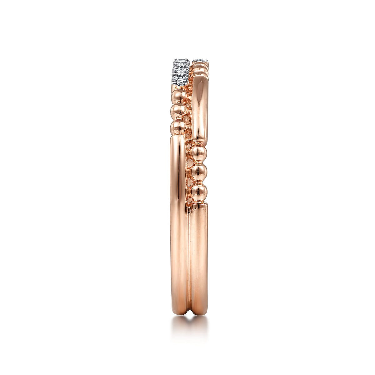 14K Rose Gold Two Row Beaded Diamond Stackable Ring — Gabriel & Co. LR51456K45JJ