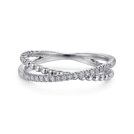 14K White Gold Beaded Pave Diamond Criss Cross Ring — Gabriel & Co. LR51463W45JJ
