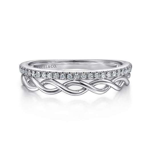 14K White Gold Braided Metal and Diamond Row Ring — Gabriel & Co. LR51529W45JJ