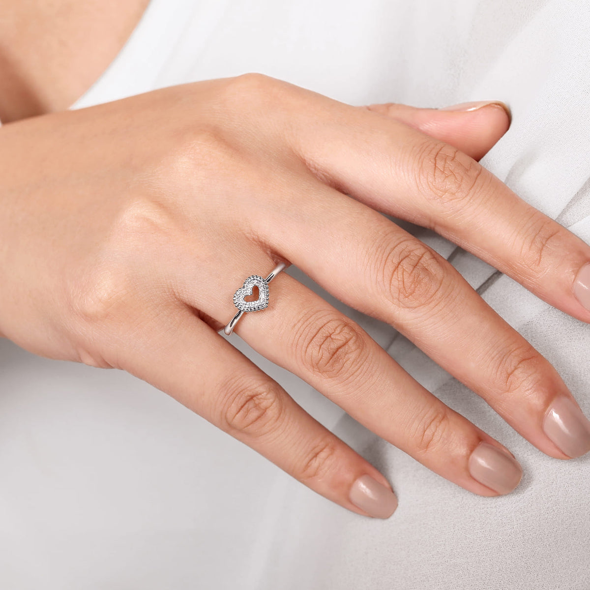 14K White Gold Diamond Pave Open Heart Promise Ring — Gabriel & Co. LR51600W45JJ