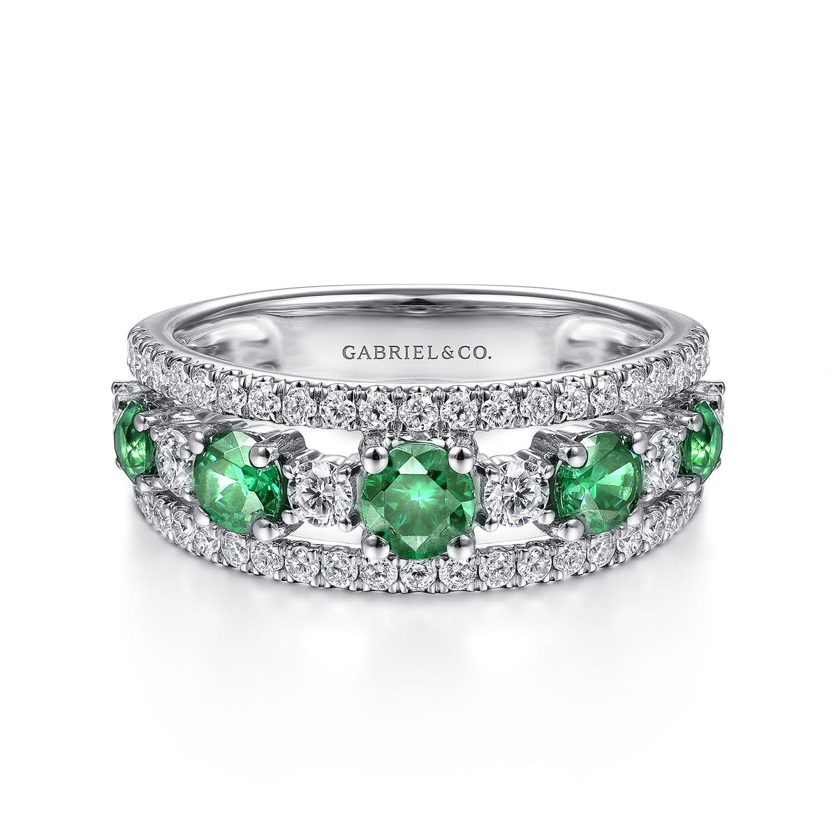 14K White Gold Diamond and Emerald Ladies Ring — Gabriel & Co. LR51738W45EA