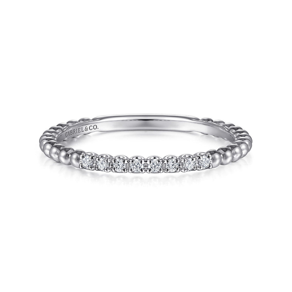 14K White Gold Bujukan Bead and Diamond Stackable Ring — Gabriel & Co. LR51823W45JJ