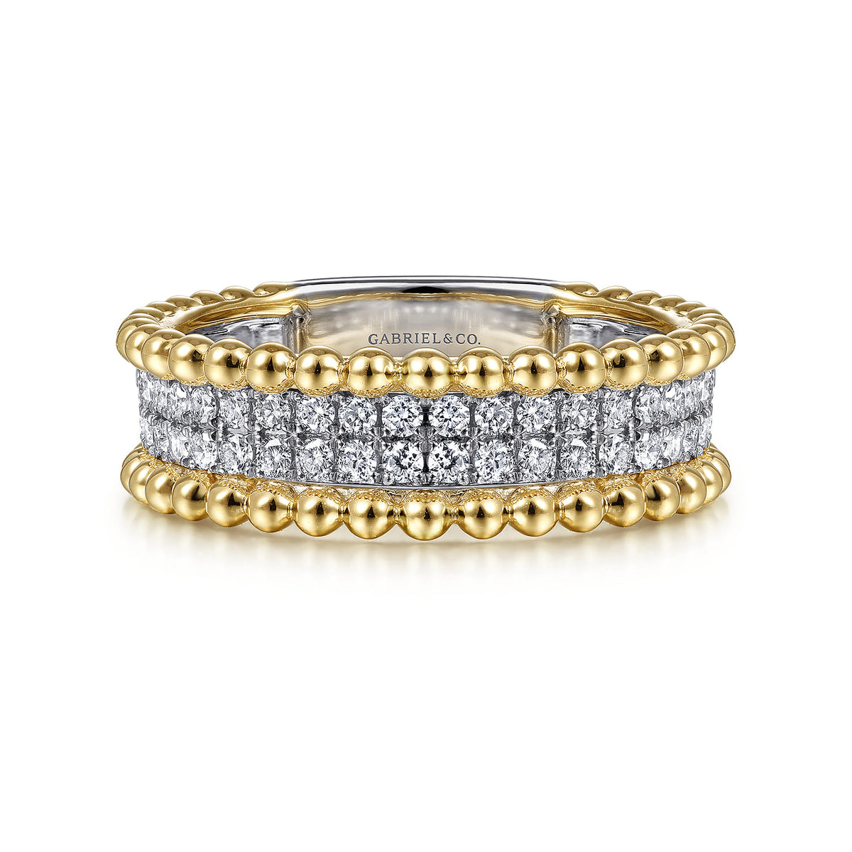 Wide Band Ring 14K White and Yellow Gold Diamond 0.45ct Bujukan — Gabriel & Co. LR52019M45JJ
