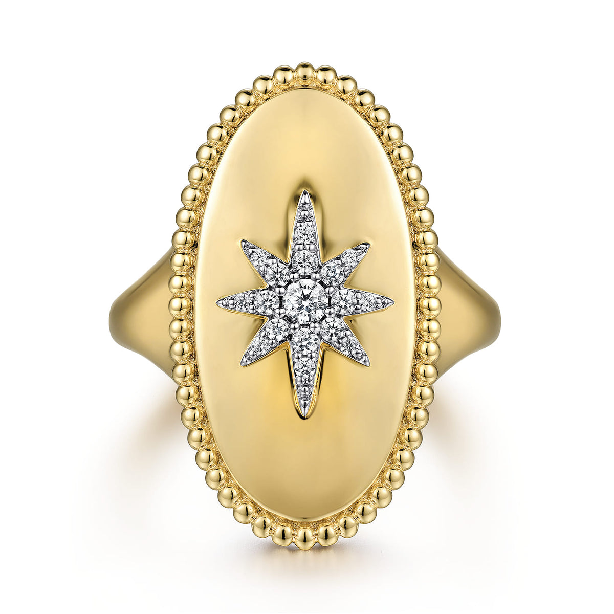 14K Yellow Gold Bujukan Oval Diamond Starburst Signet Ring — Gabriel & Co. LR52382Y45JJ
