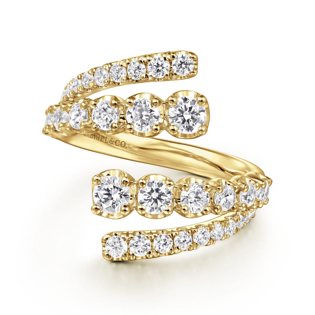 14K Yellow Gold Double Row Diamond Bypass Ladies Ring — Gabriel & Co. LR52598Y45JJ