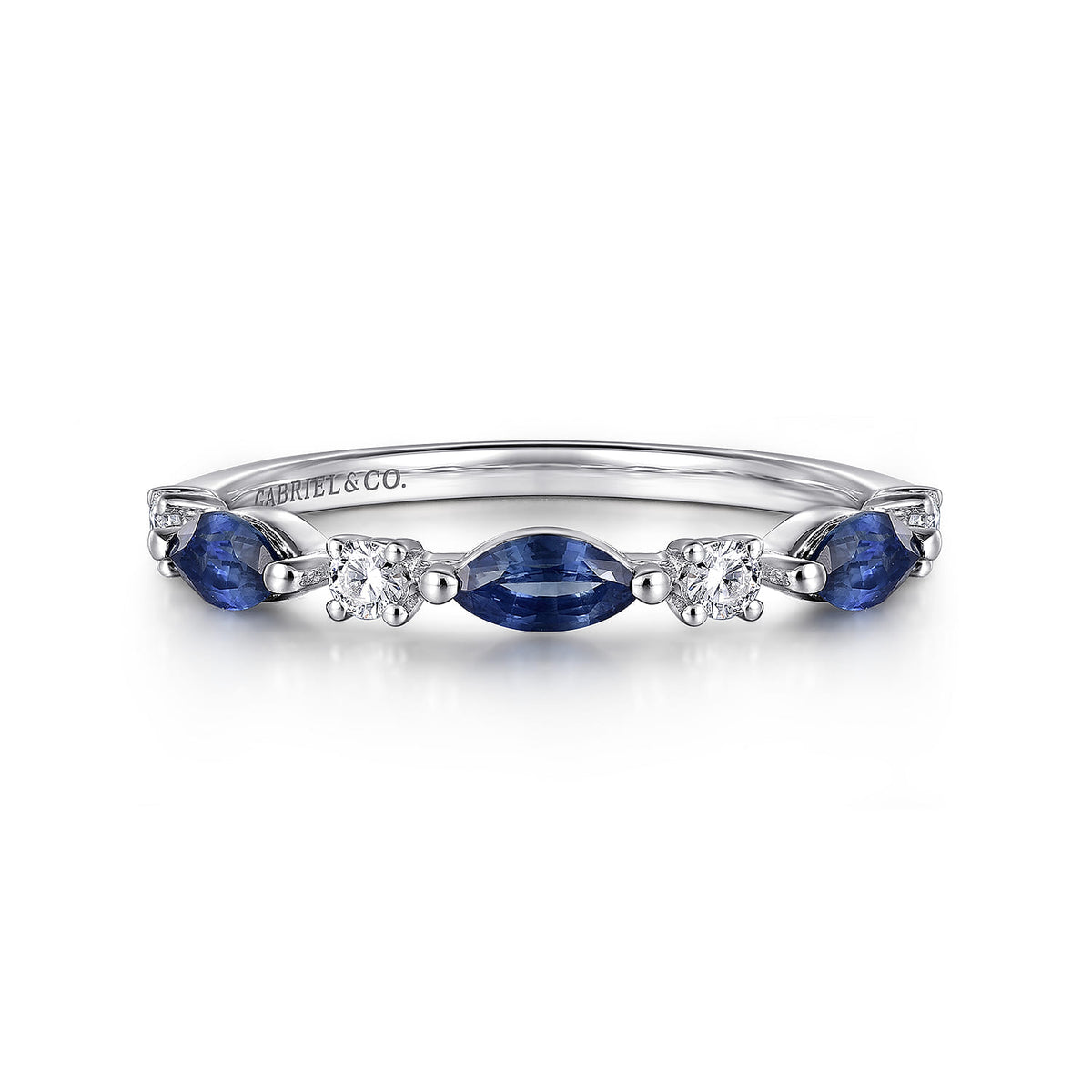 14K White Gold Diamonds and Marquise Blue Sapphire Fashion Ladies Ring — Gabriel & Co. LR52645W45SA
