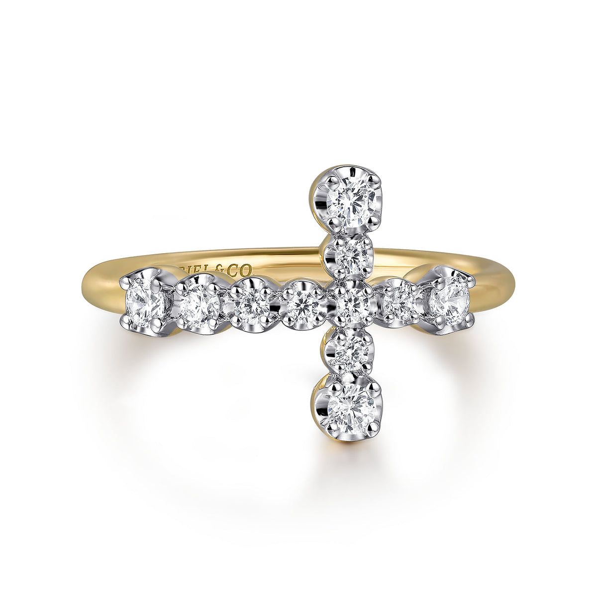 14K Yellow Gold Diamond Cross Ring — Gabriel & Co. LR52646Y45JJ