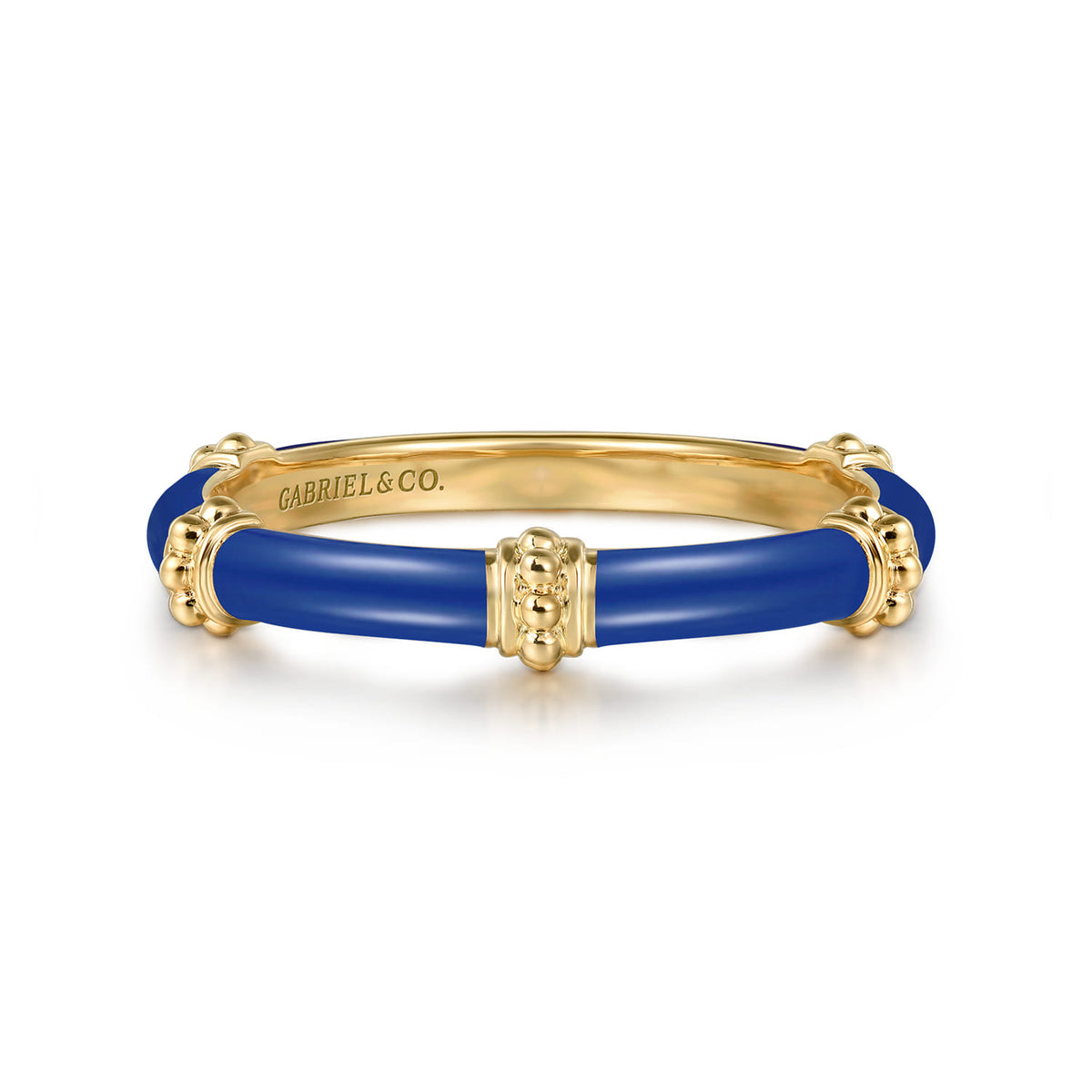 14K Yellow Gold Bujukan Bar Split Stackable with Admiral Blue Enamel — Gabriel & Co. LR52650EDY4JJJ