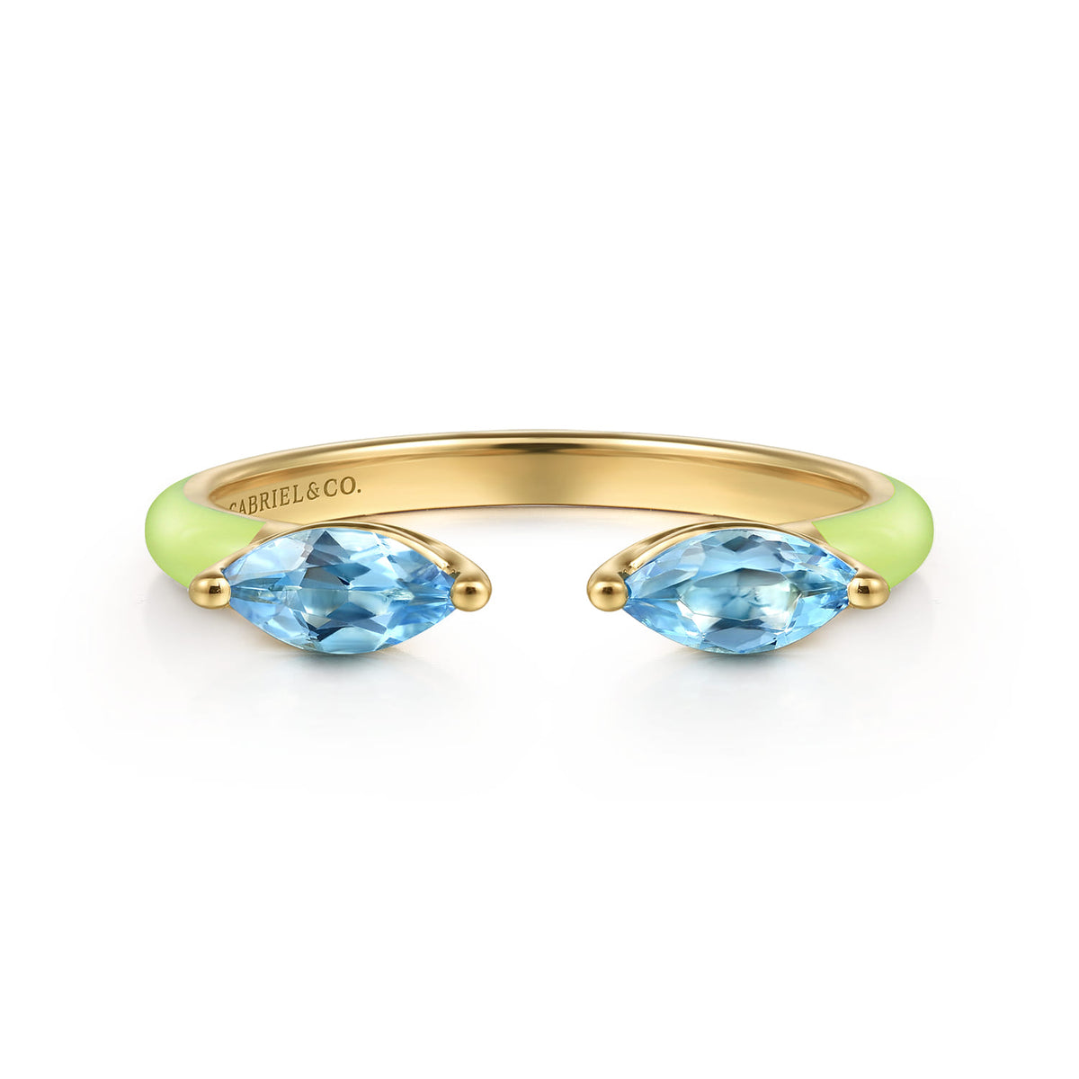14K Yellow Gold Blue Topaz Open Stackable with Neon Yellow Enamel — Gabriel & Co. LR52652EUY4JBT