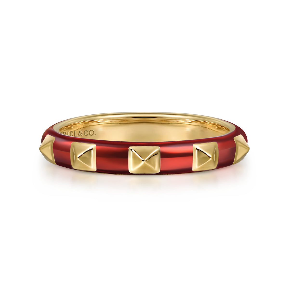 14K Yellow Gold Pyramid Stackable with Chrome Red Enamel — Gabriel & Co. LR52654EOY4JJJ