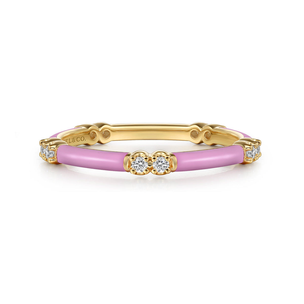 14K Yellow Gold Diamond Station Stackable with Millenial Pink Enamel — Gabriel & Co. LR52659EZY45JJ