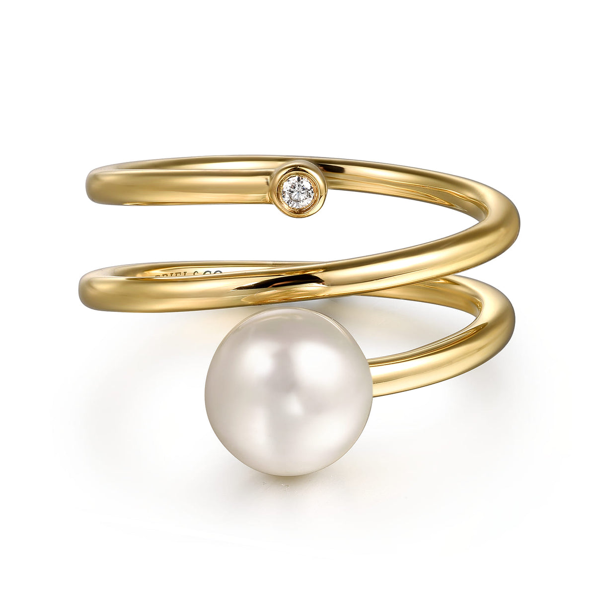 Wide Band Wrap Ring 14K Yellow Gold Diamond and Pearl 0.02ct — Gabriel & Co. LR52679Y45PL