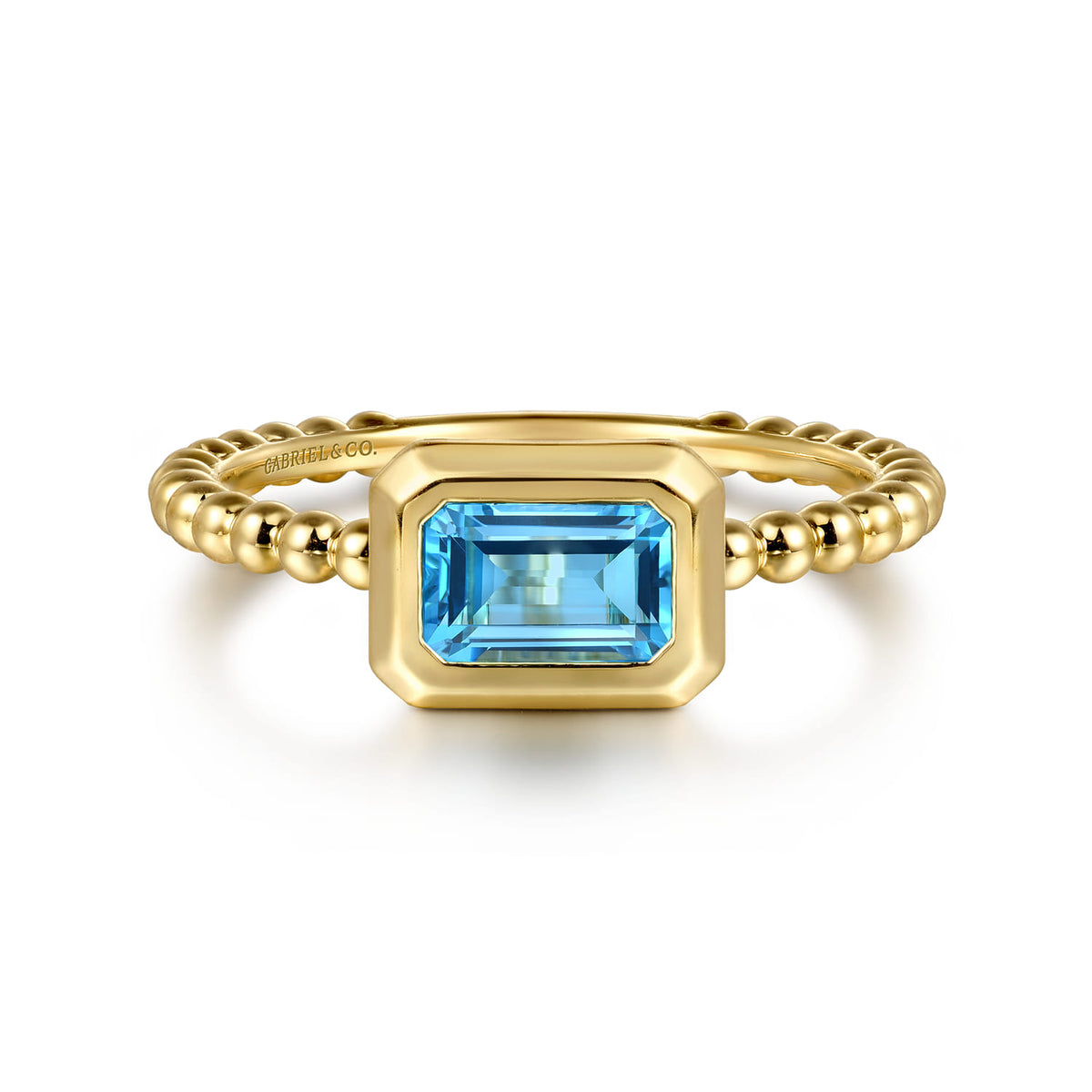 14K Yellow Gold Emerald Cut Blue Topaz Bujukan Promise Ring — Gabriel & Co. LR52684Y4JBT