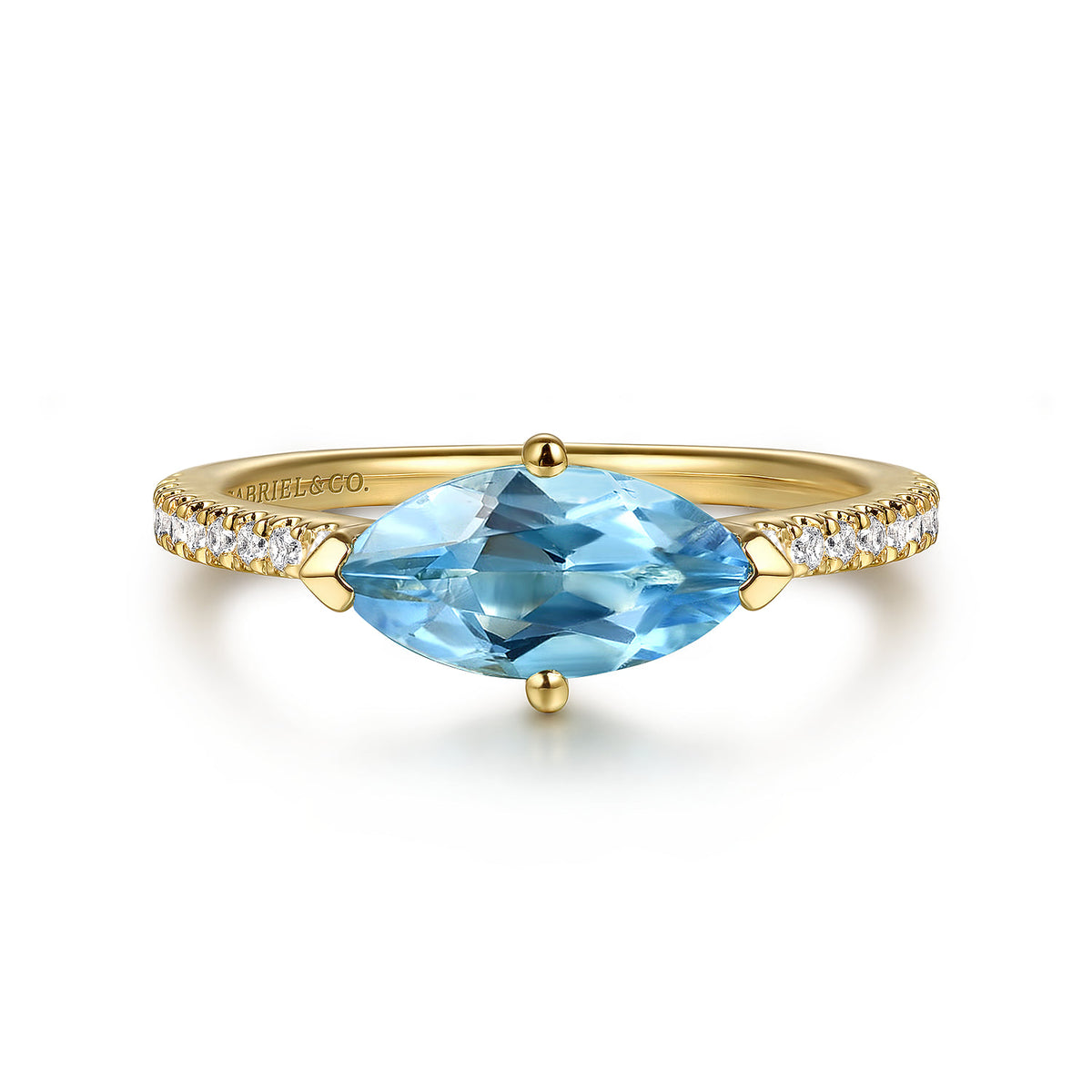 14K Yellow Gold East West Marquise Blue Topaz and Diamond Promise Ring — Gabriel & Co. LR52704Y45BT