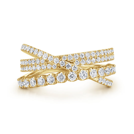 14K Yellow Gold Diamond Criss Cross Ring — Gabriel & Co. LR52751Y45JJ