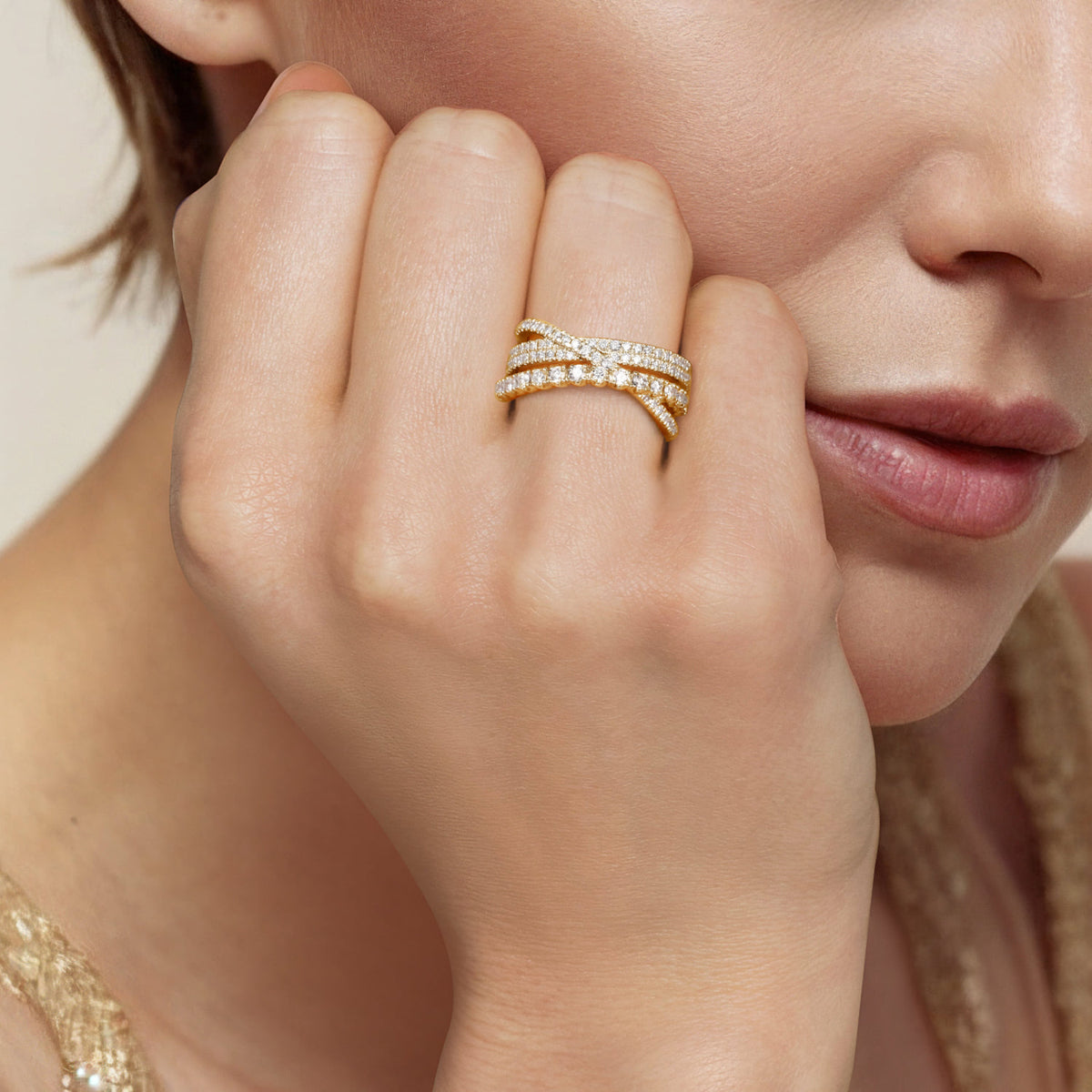 14K Yellow Gold Diamond Criss Cross Ring — Gabriel & Co. LR52751Y45JJ