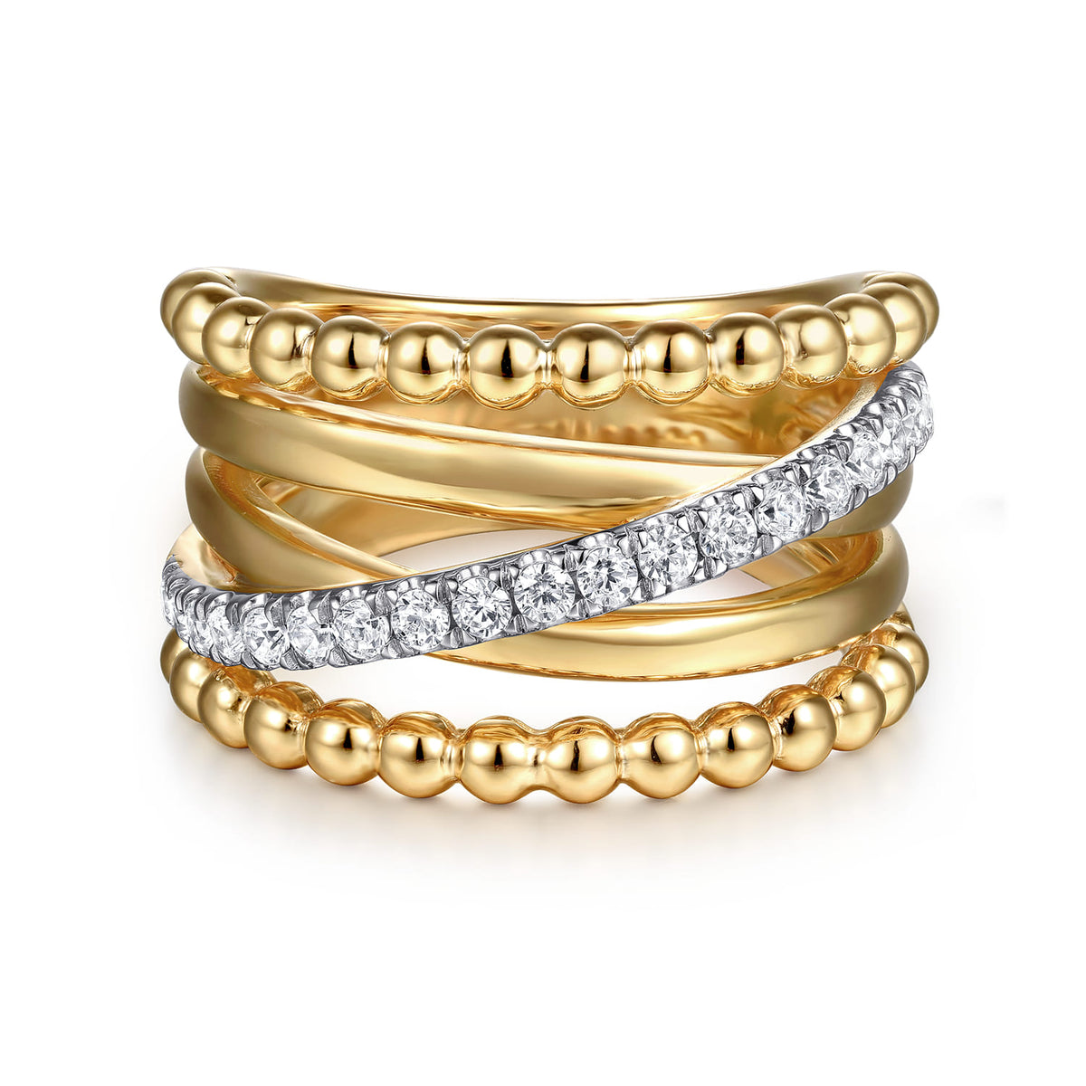14K Yellow Gold Bujukan Diamond Wide Band Ring — Gabriel & Co. LR52755Y45JJ