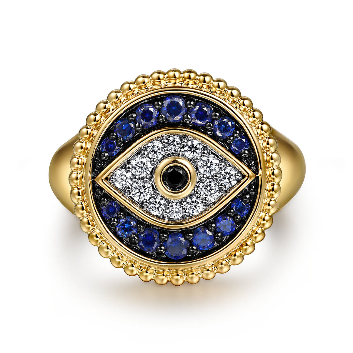14K Yellow Gold Bujukan Diamond and Multi Stones Evil Eye Signet Ring — Gabriel & Co. LR52773Y45MC
