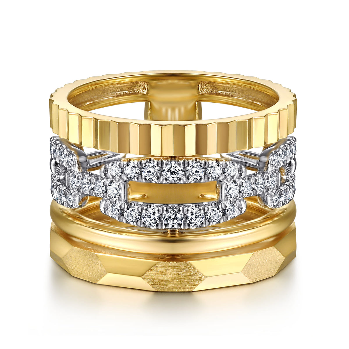 14K White & Yellow Gold Diamond Cut and Link Diamond Easy Stackable Ring — Gabriel & Co. LR52793M45JJ