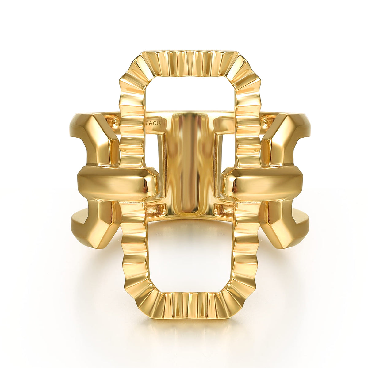 14K Yellow Plain Gold Diamond Cut Link Wide Band Ring — Gabriel & Co. LR52794Y4JJJ