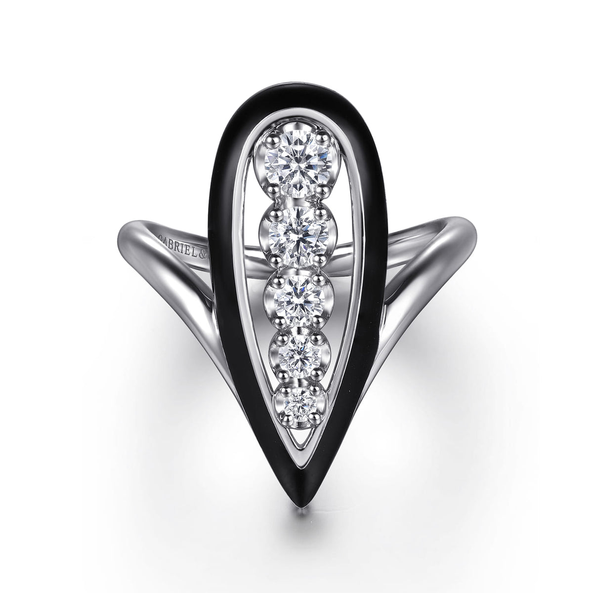 14K White Gold Graduating Diamond Chevron Ring with Black Enamel — Gabriel & Co. LR52809E8W45JJ