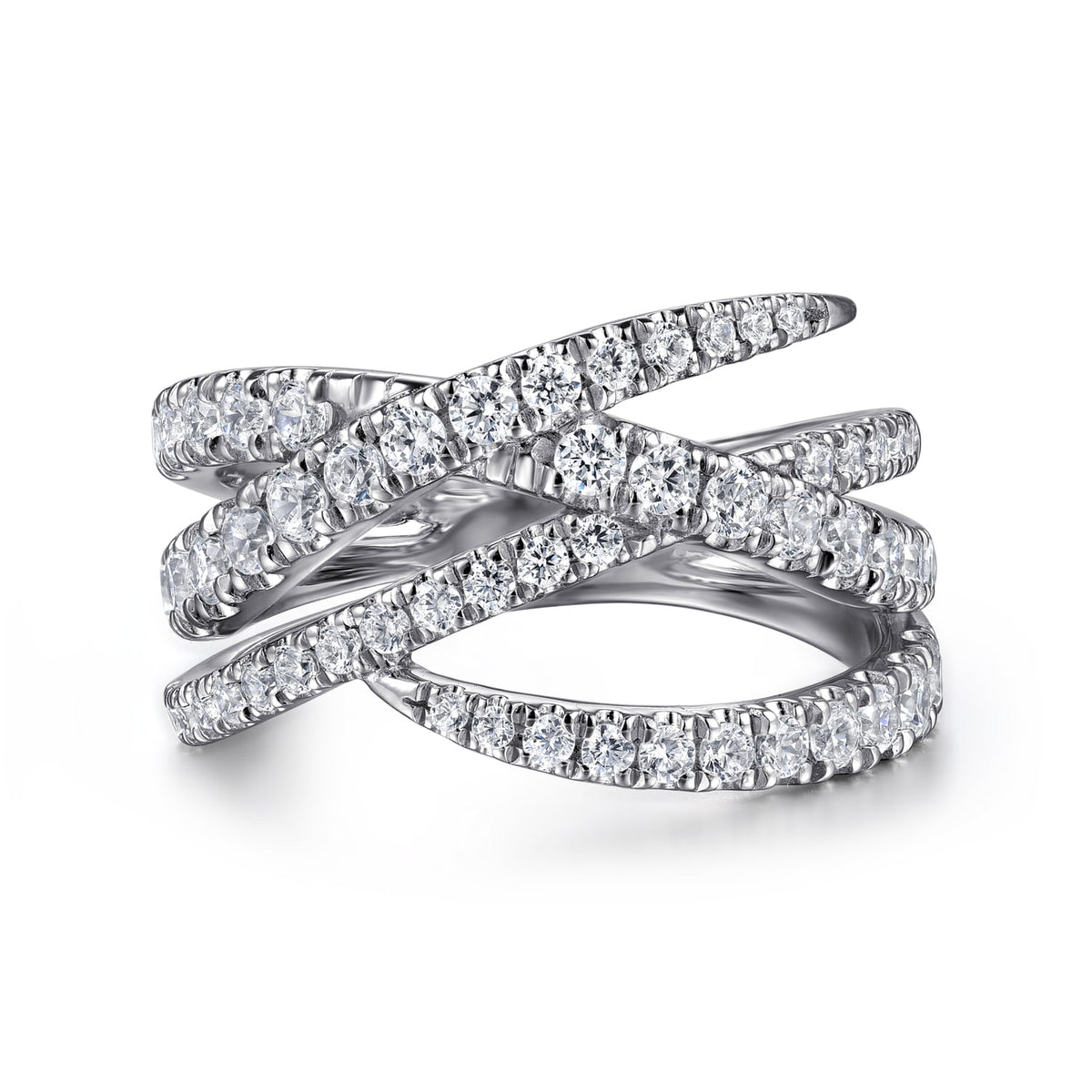 14K White Gold Graduating Diamond Spike Criss Cross Ring — Gabriel & Co. LR52810W45JJ