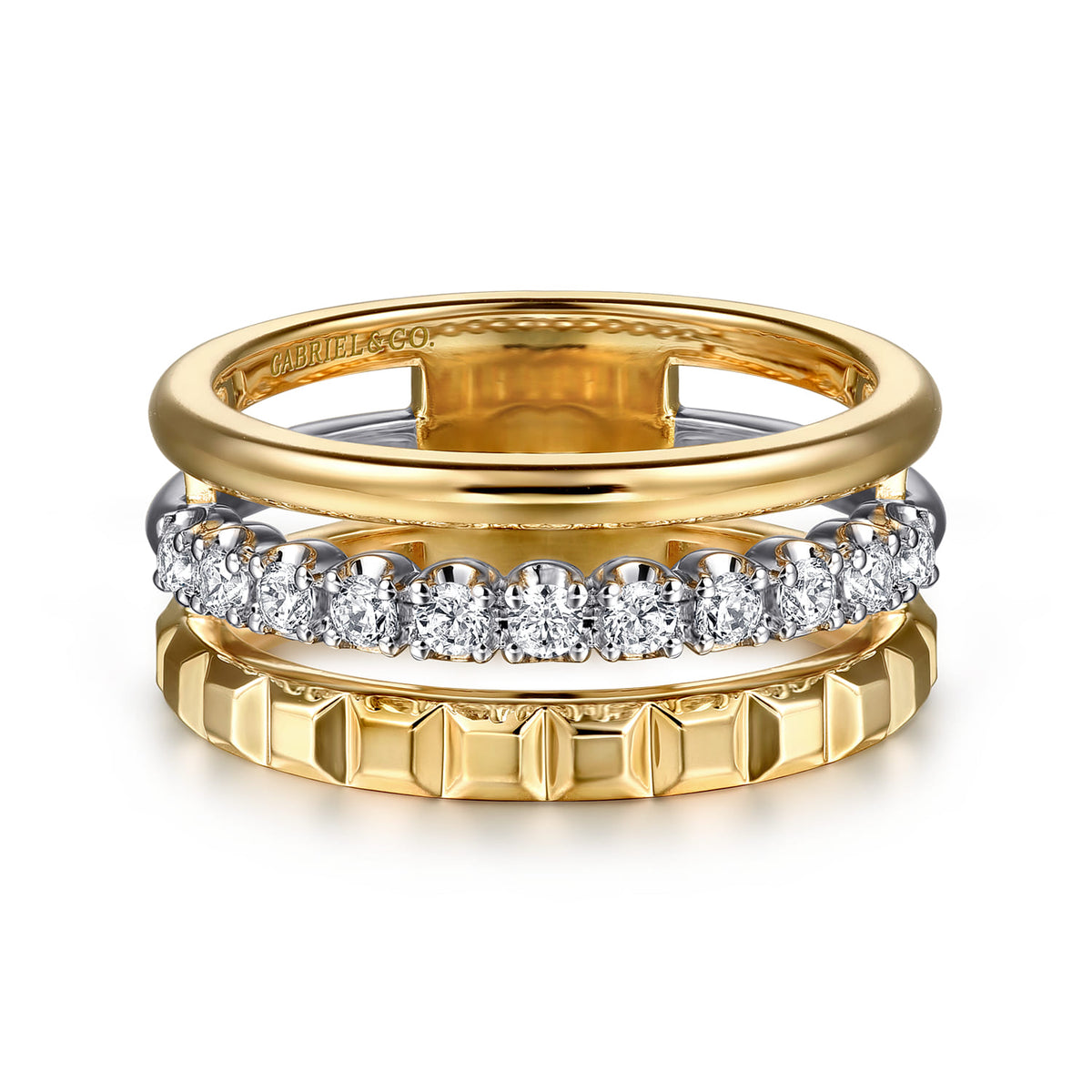 Wide Band Easy-Stack Ring 14K White and Yellow Gold Diamond 0.3ct — Gabriel & Co. LR52813M45JJ