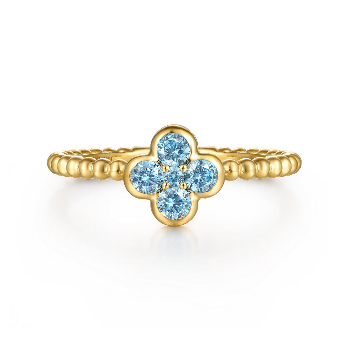 14K Yellow Gold Blue Topaz Cluster Clover and Bujukan Bead Stackable Ring — Gabriel & Co. LR52876Y4JBT
