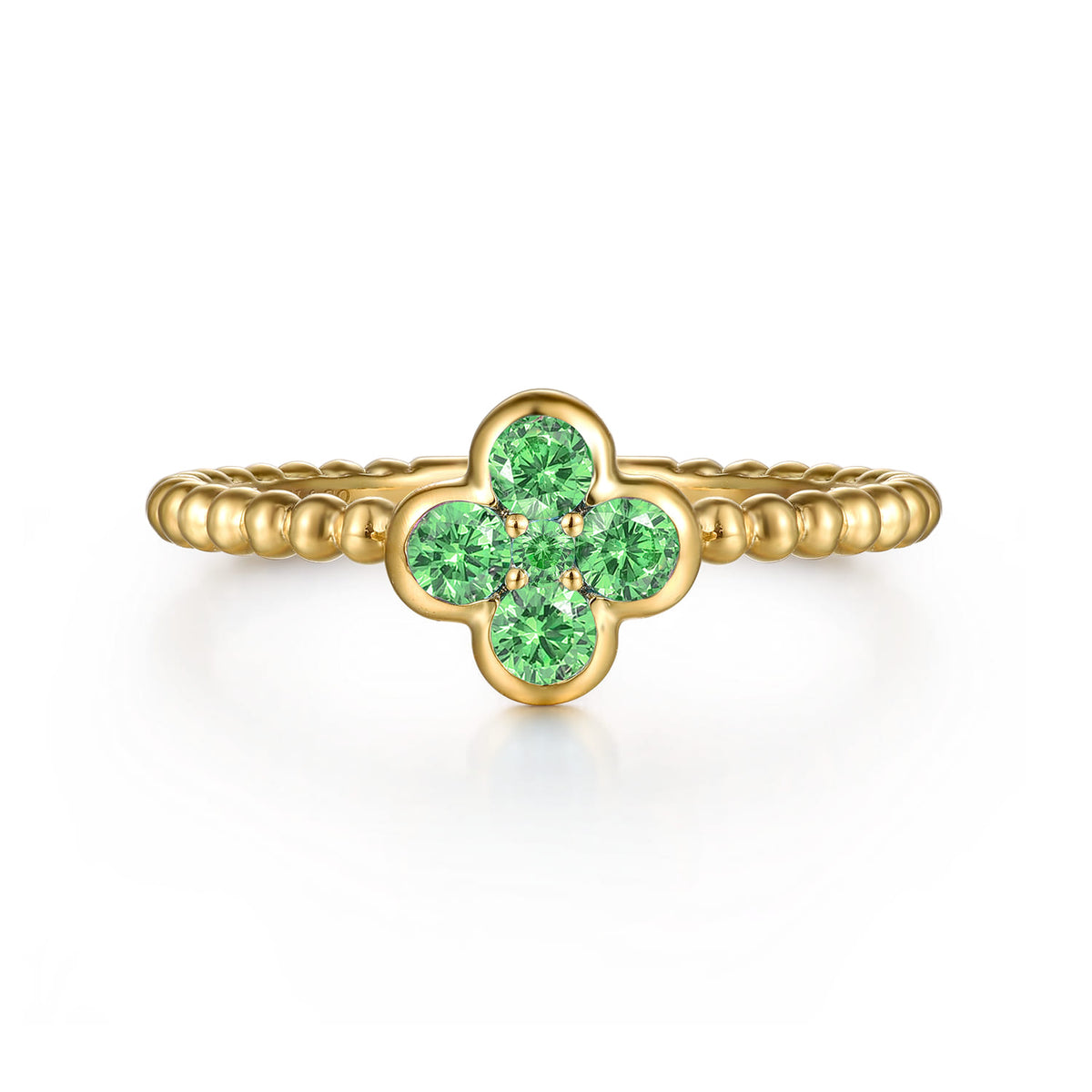 14K Yellow Gold Emerald Cluster Clover and Bujukan Bead Stackable Ring — Gabriel & Co. LR52876Y4JEA
