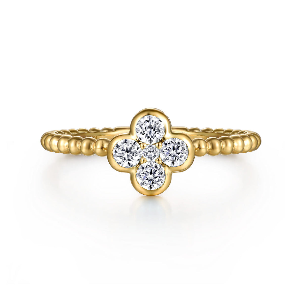 14K Yellow Gold White Sapphire Cluster Clover and Bujukan Bead Stackable Ring — Gabriel & Co. LR52876Y4JWS