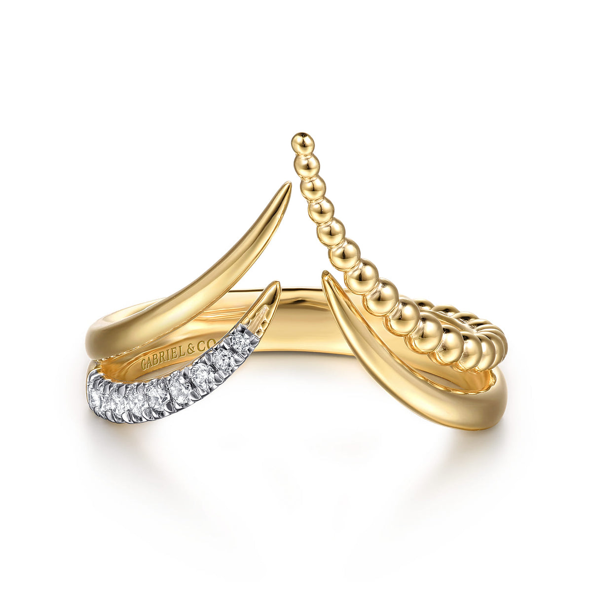 14K Yellow Gold Bujukan and Diamond Double Row Chevron Spike Ring — Gabriel & Co. LR52990Y45JJ