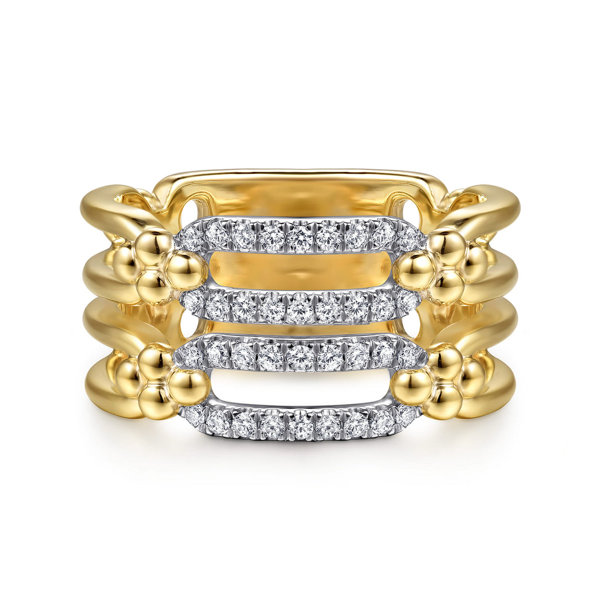 14K White & Yellow Gold Bujukan and Diamond Link Wide Band Ring — Gabriel & Co. LR53003M45JJ