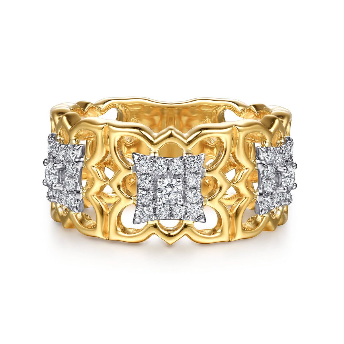18K White & Yellow Gold Diamond Floral Wide Band Ring — Gabriel & Co. LR53009M84JJ