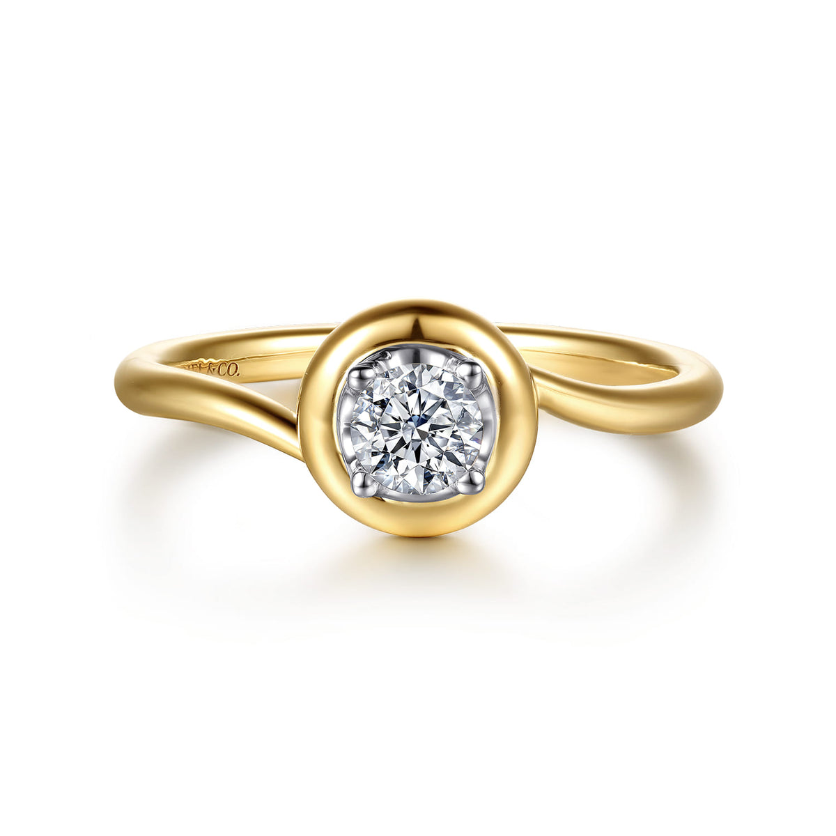 14K White & Yellow Gold White Sapphire Bezel Promise Ring — Gabriel & Co. LR53062M4JWS