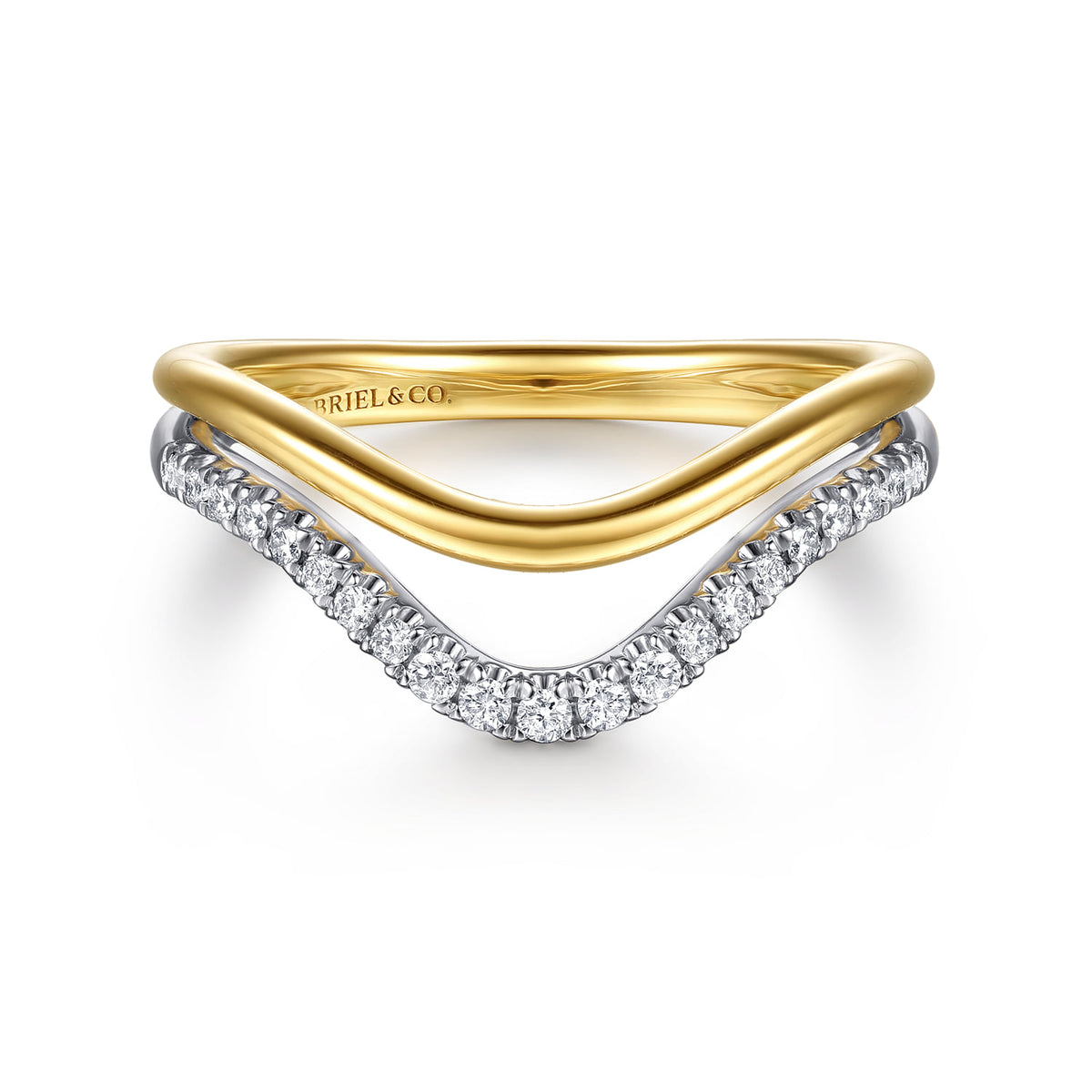 14K White & Yellow Gold Diamond Curved Easy Stackable Ring — Gabriel & Co. LR53092M45JJ