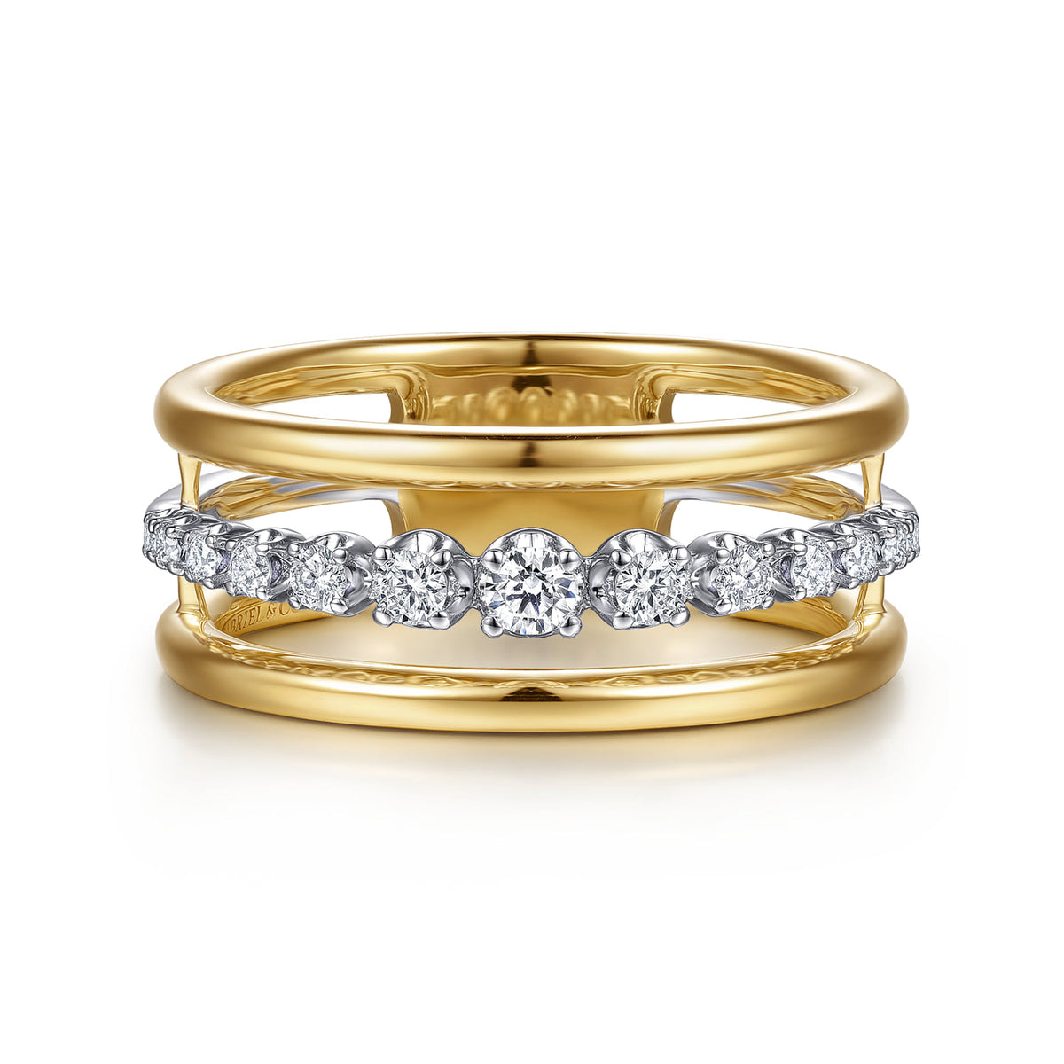 14K White&Yellow Gold Graduating Diamond Easy Stackable Ring — Gabriel & Co. LR53096M45JJ
