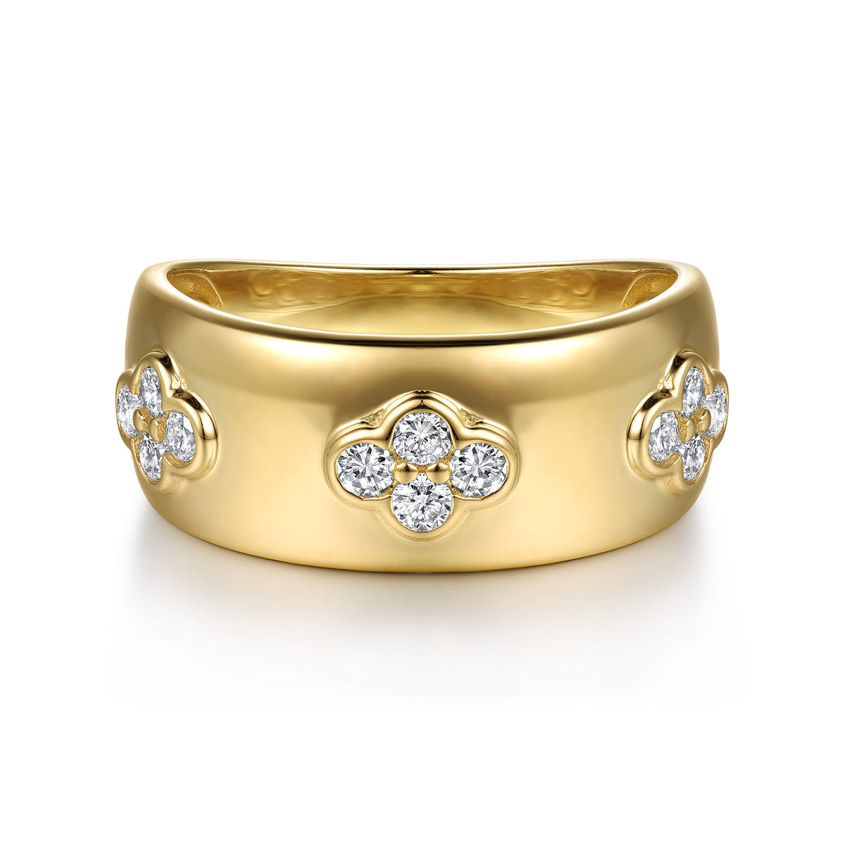 14K Yellow Gold Diamond Clover Station Wide Band Ring — Gabriel & Co. LR53108Y45JJ