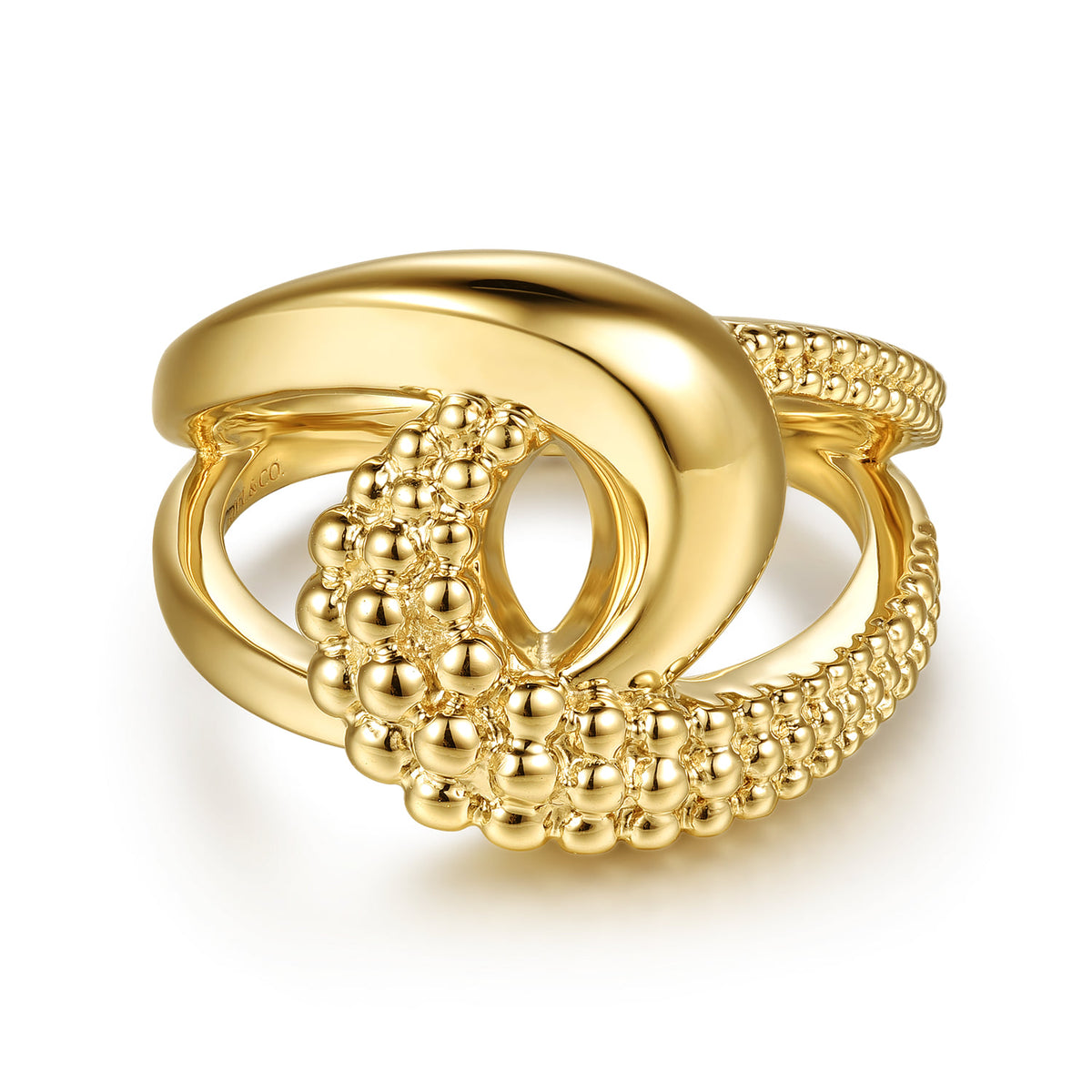 14K Yellow Plain Gold Pave Bujukan inter-Locking Link Ring — Gabriel & Co. LR53121Y4JJJ