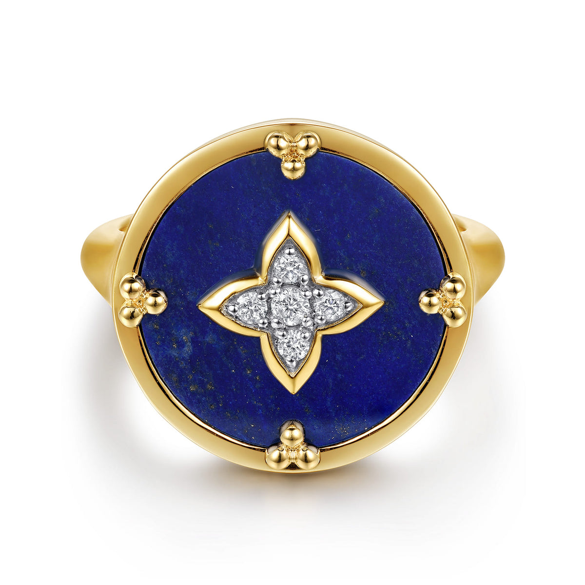 14K Yellow Gold Bujukan Diamond Clover Signet Ring — Gabriel & Co. LR53123Y45LP