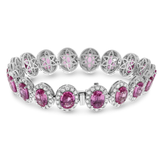 Diamond Halo Pink Sapphire Oval Bracelet — view 2