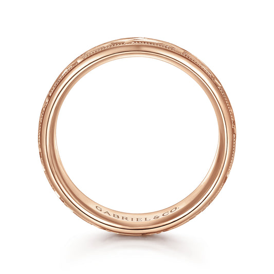 14K Rose Gold 7mm - Engraved Woven Mens Wedding Band in Satin Finish — Gabriel & Co. MBH0166-70K4JJJ