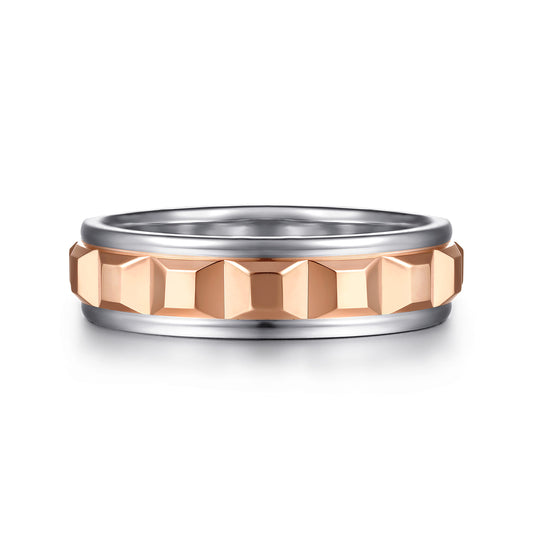 14K White and Rose Gold Plain Men's Wedding Band — Gabriel & Co. MBH0230-60T4JJJ