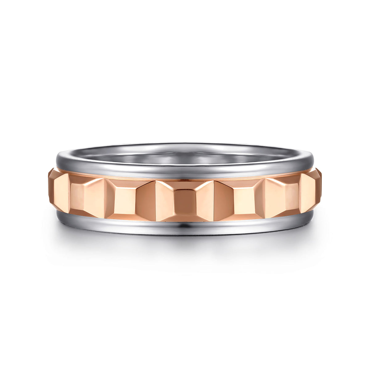14K White and Rose Gold Plain Men's Wedding Band — Gabriel & Co. MBH0230-60T4JJJ