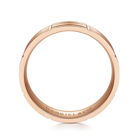 14K Rose Gold 6mm - Checkerboard Pattern Mens Wedding Band in Satin Finish — Gabriel & Co. MBL0149-60K4JJJ