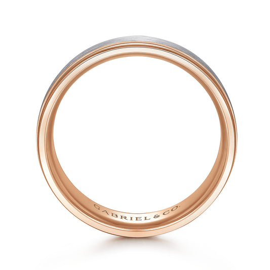 14K White-Rose Gold 7mm - Two Tone Mens Wedding Band in Satin Finish — Gabriel & Co. MBM0100-70T4JJJ