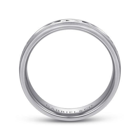 14K White 6mm - Engraved Mens Wedding Band in Satin Finish — Gabriel & Co. MBM0119-60W4JJJ
