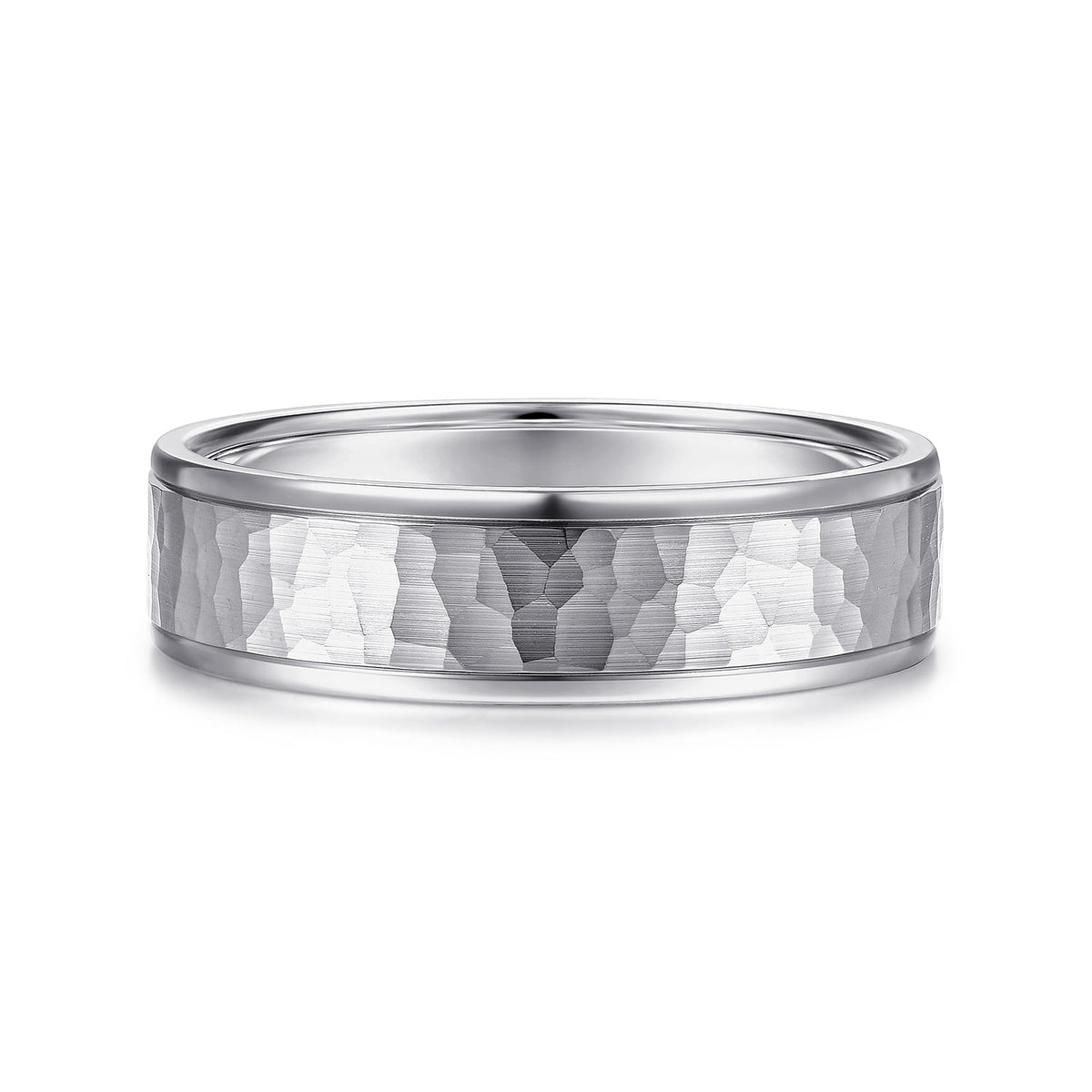 14K White Gold 6mm - Hammered Men's Wedding Band — Gabriel & Co. MBM0157-60W4JJJ