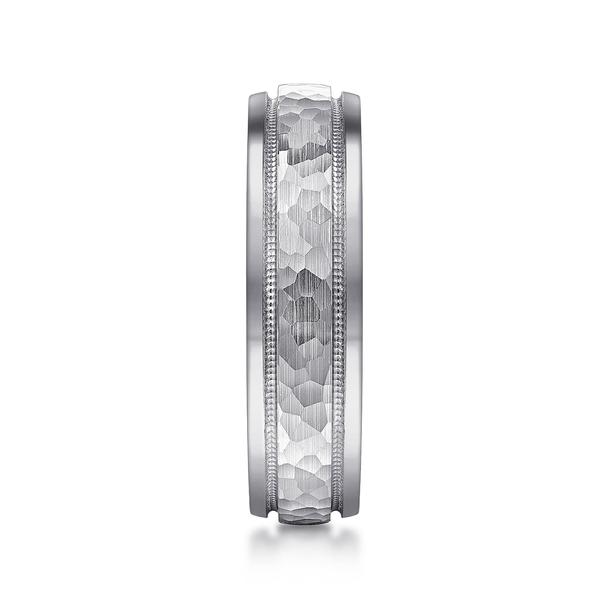 14K White Gold 6mm - Hammered Mens Wedding Band with Milgrain Edge — Gabriel & Co. MBM0176-60W4JJJ