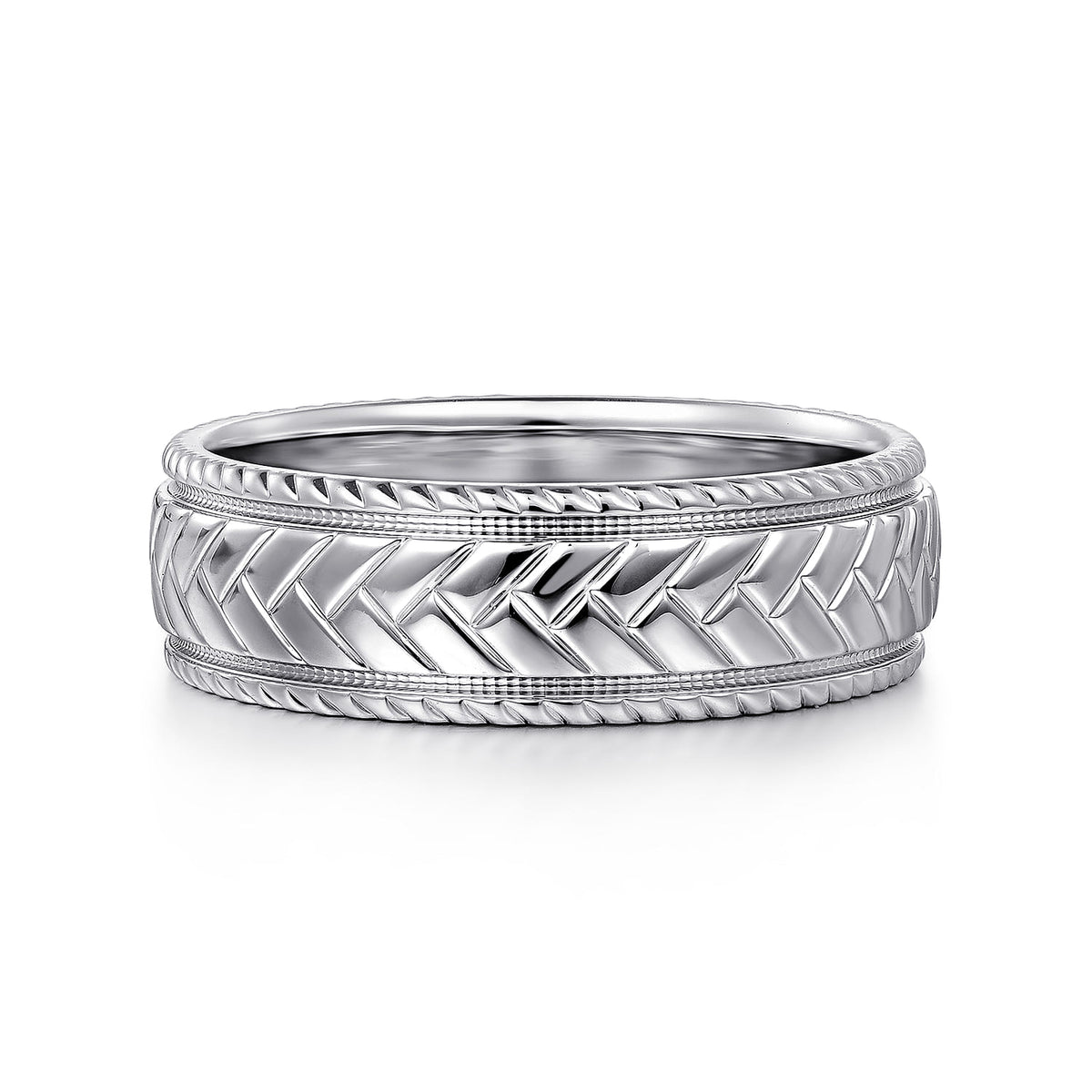 14K White Gold 7mm - Chevron Design Men's Wedding Band — Gabriel & Co. MBM0208-70W4JJJ